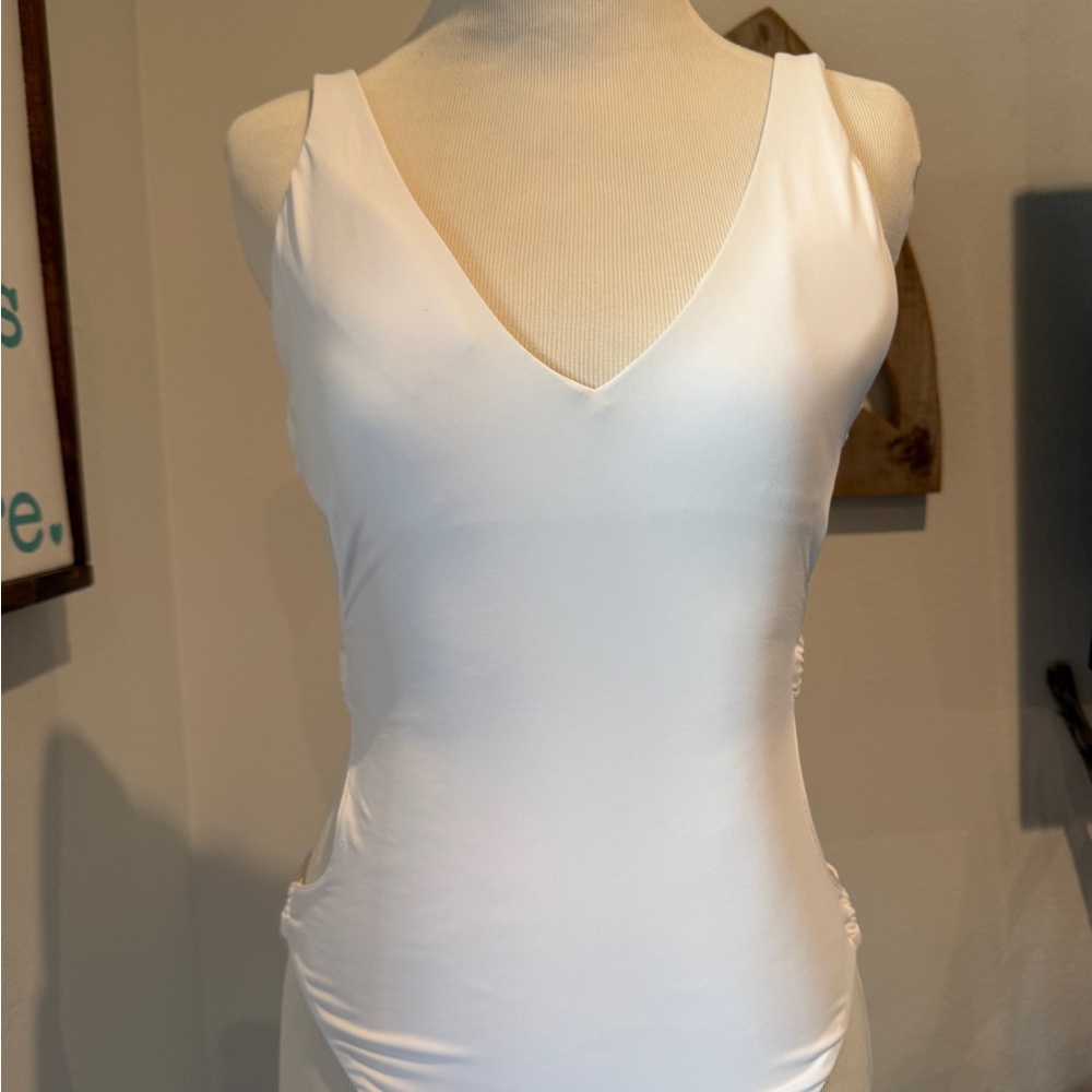 O'Neill White V-Neck One-Piece Swimsuit